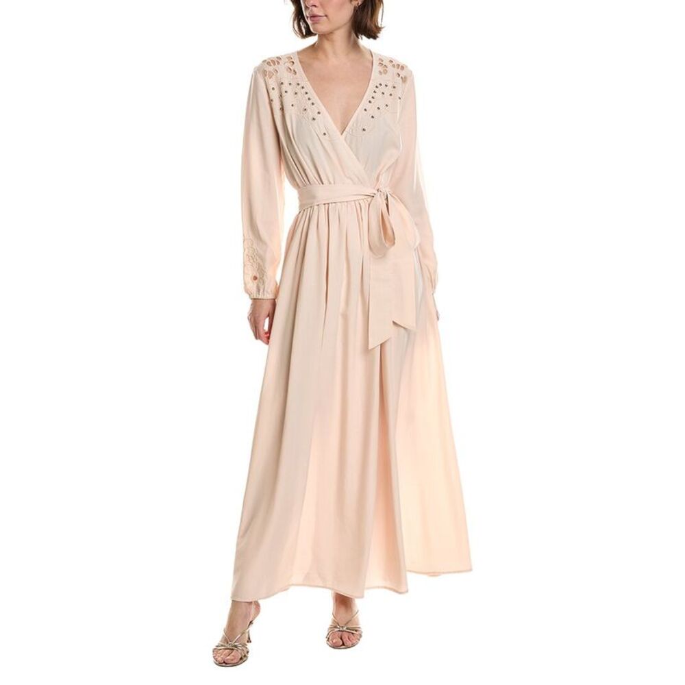 Pascale La Mode Womens  Laser Cut Embroidery Wrap Dress, Pink